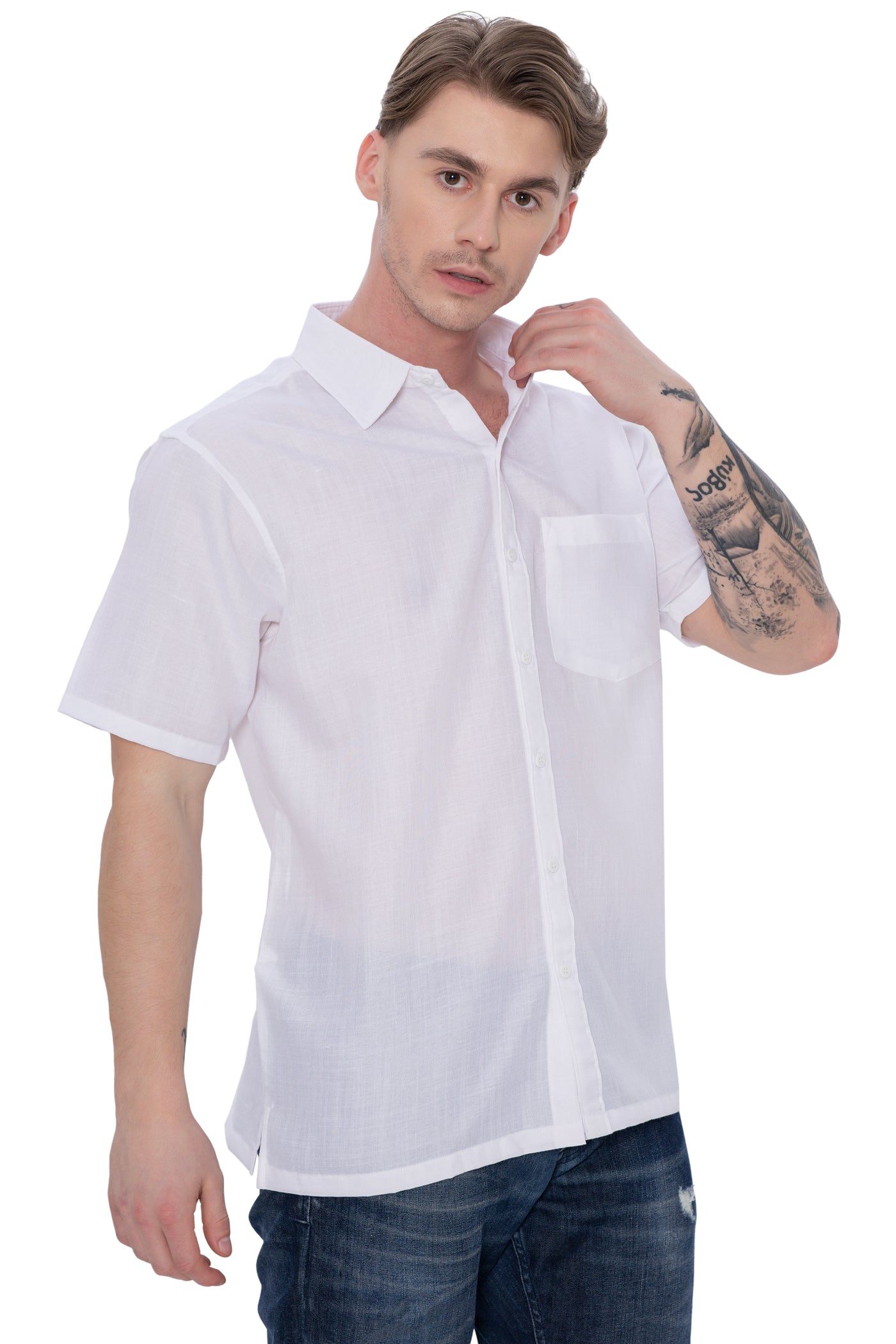 HAPPY BAY Mens Hawaiian Shirts Plain White P00487