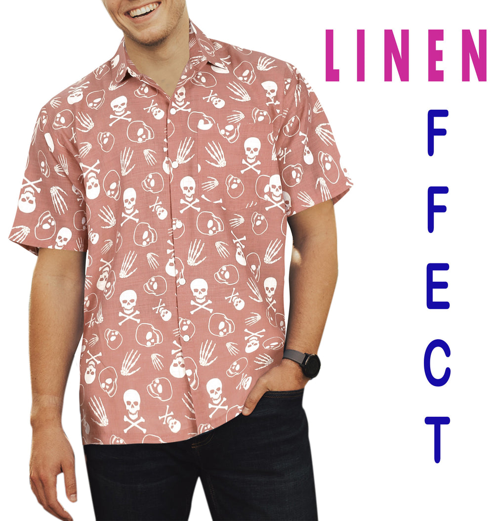 HAPPY BAY Men's Hawaiian Camp Shirt Button Down - Summer Vacation Beach Resort Casual Relaxed Fit Aloha L light pink P00489