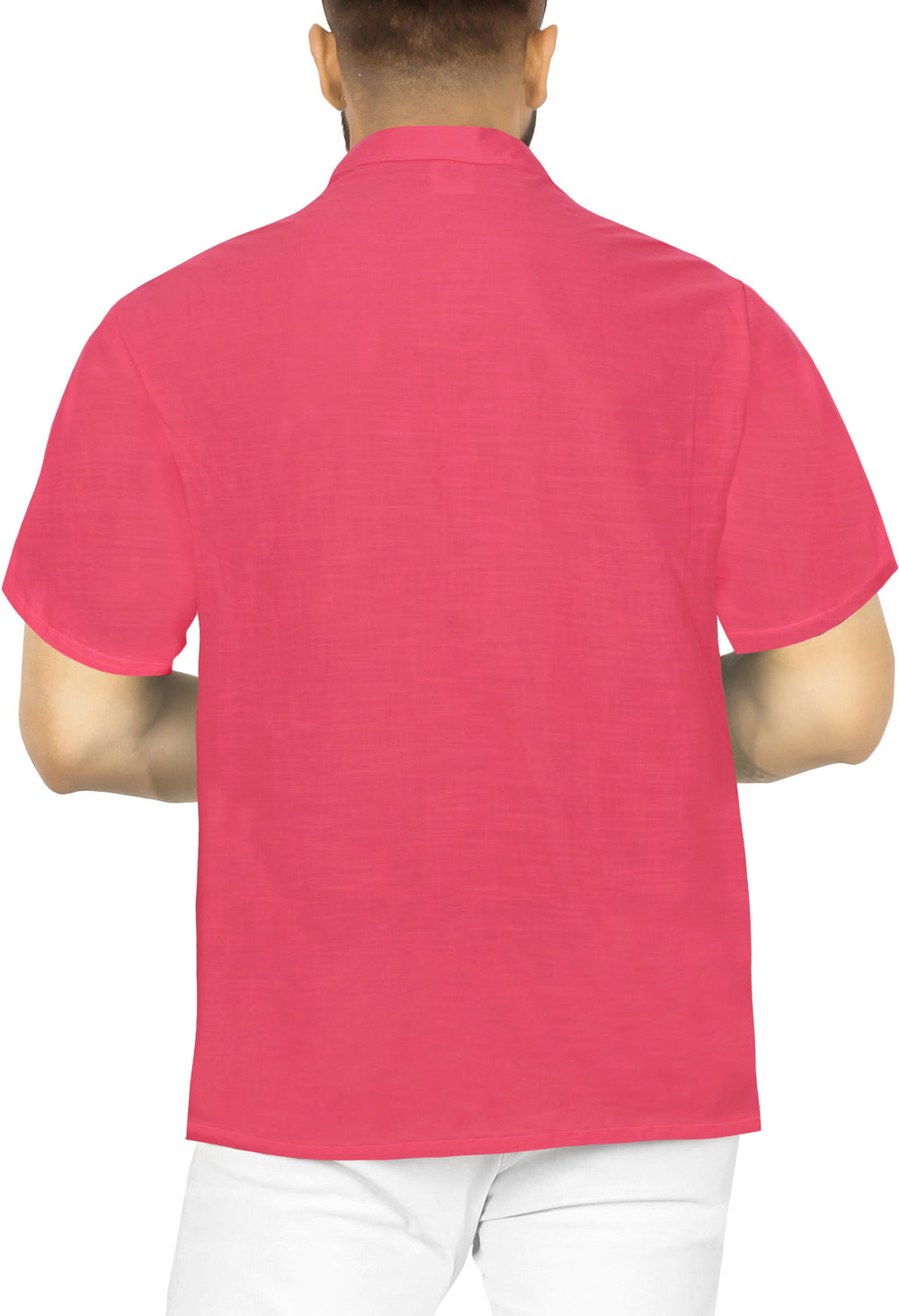 HAPPY BAY Men's Camp Collar Shirt Short Sleeve - Casual Summer Beach Resort Relaxed Fit Button Down Shirt L Pink P00508