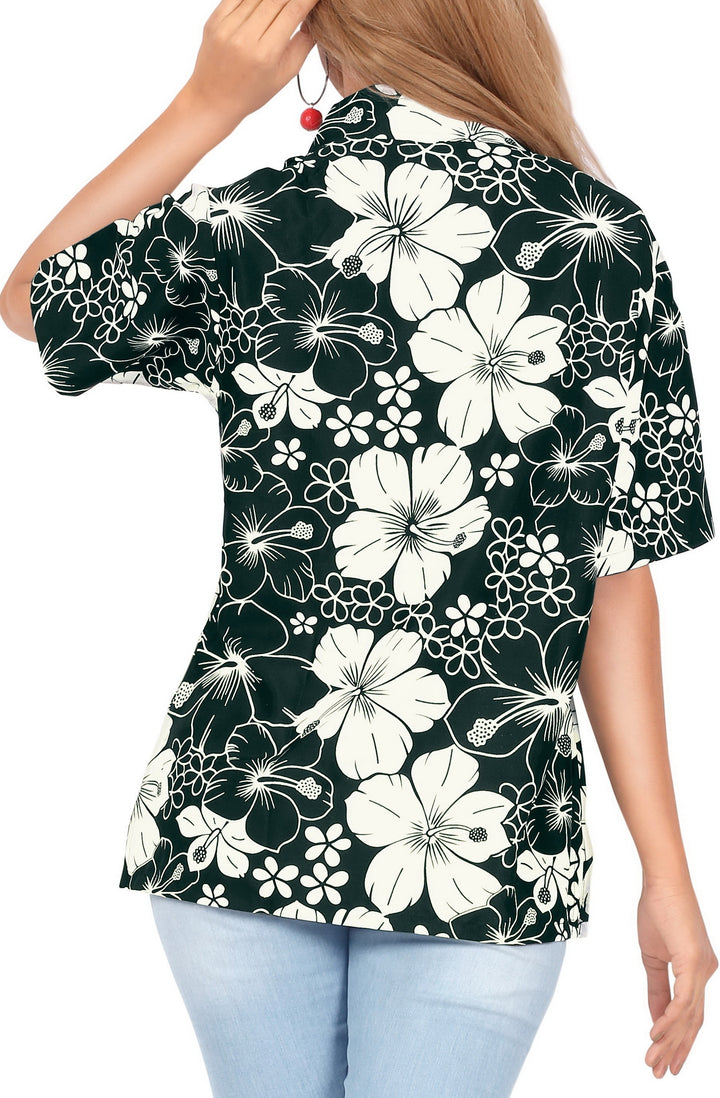 HAPPY BAY Womens Beach Hawaiian All Hibiscus Black P00540