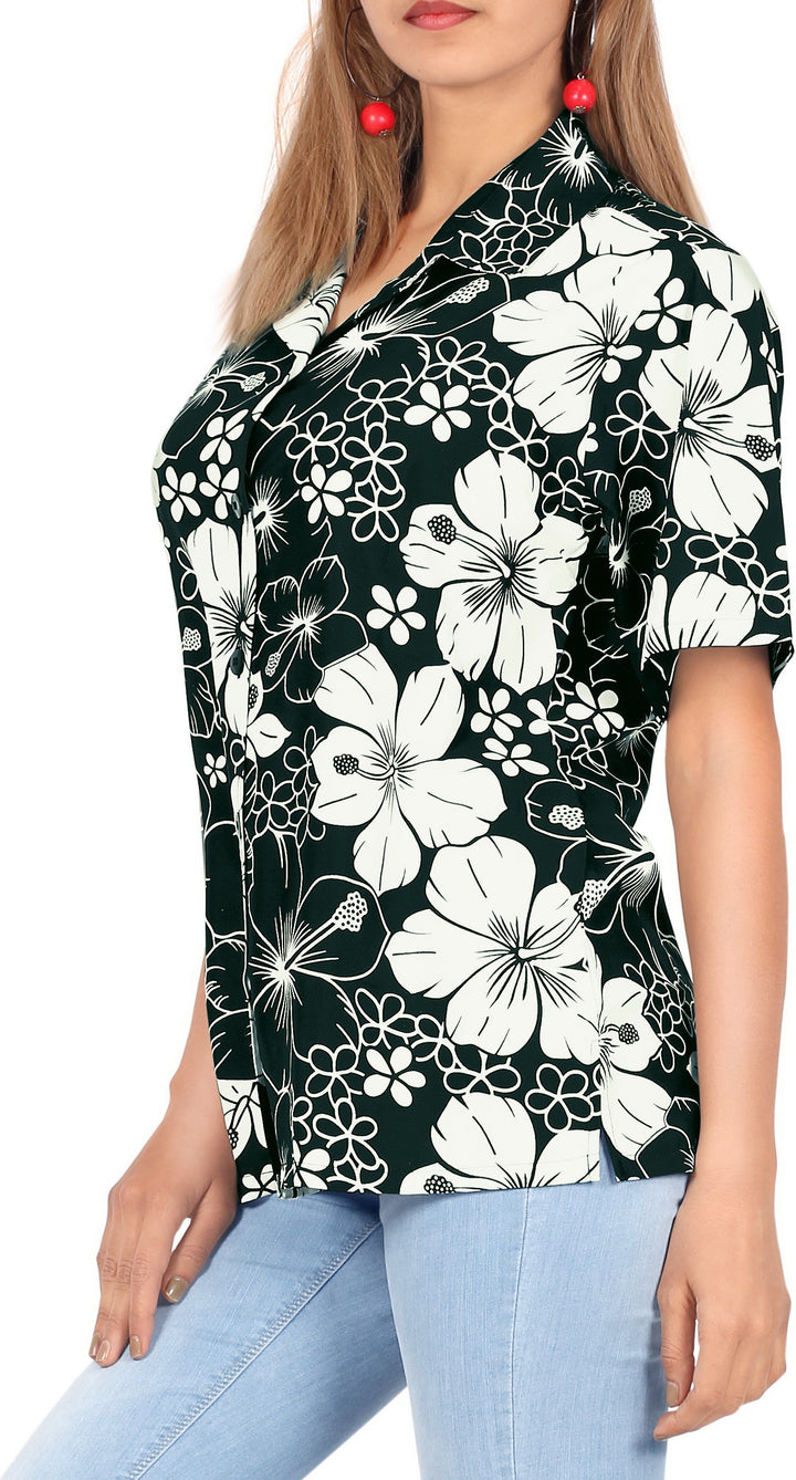 HAPPY BAY Womens Beach Hawaiian All Hibiscus Black P00540