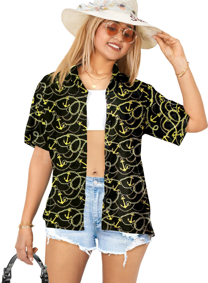 HAPPY BAY Womens Beach Hawaiian Black Anchor P00546