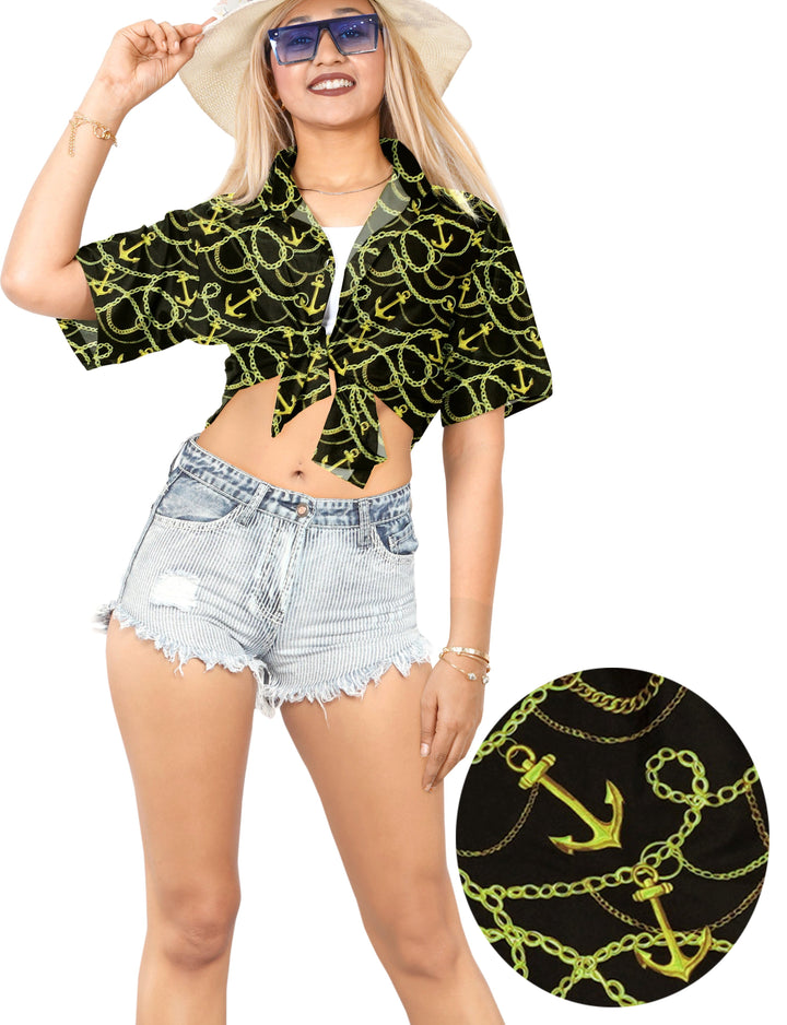 HAPPY BAY Womens Beach Hawaiian Black Anchor P00546