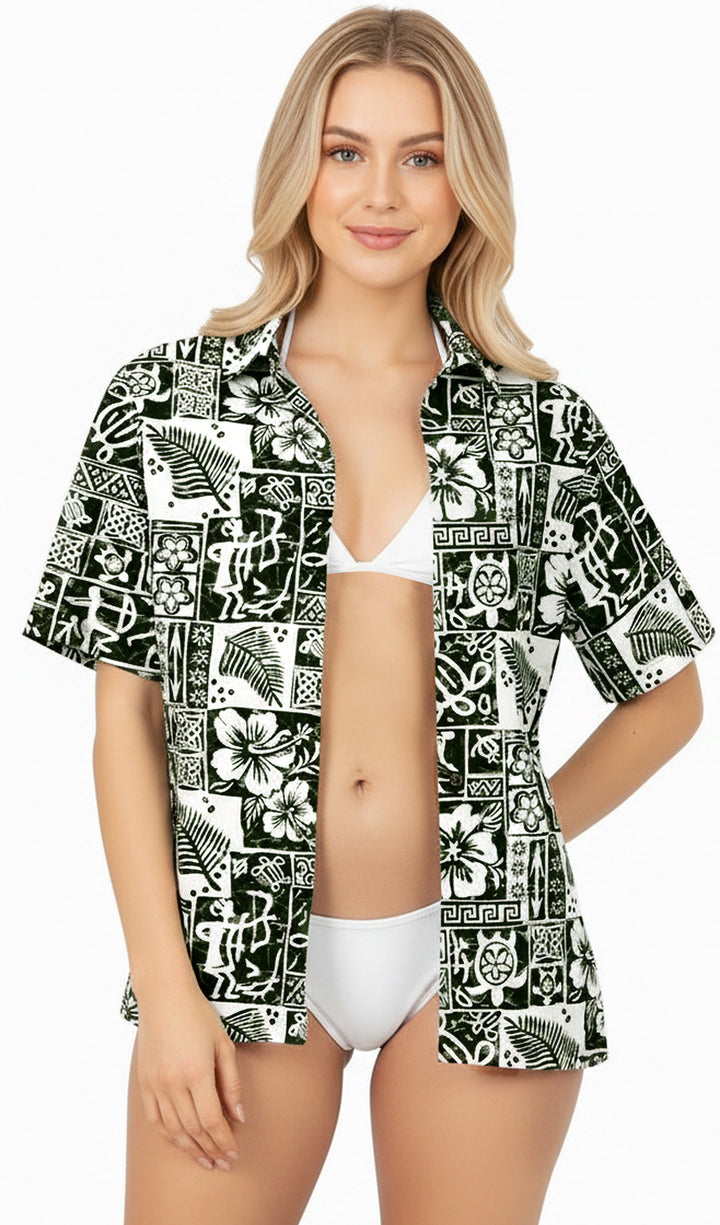 HAPPY BAY Womens Beach Hawaiian Black Tropical P00595