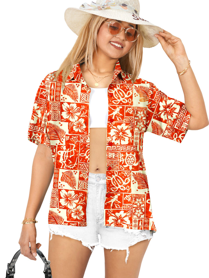 HAPPY BAY Womens Beach Hawaiian Red Tropical P00606