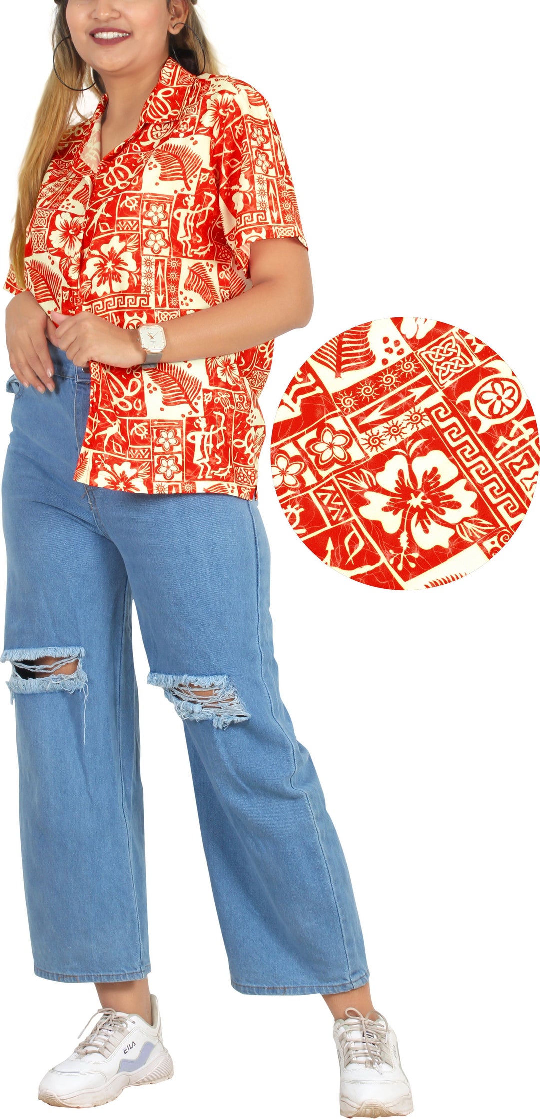 HAPPY BAY Womens Beach Hawaiian Red Tropical P00606