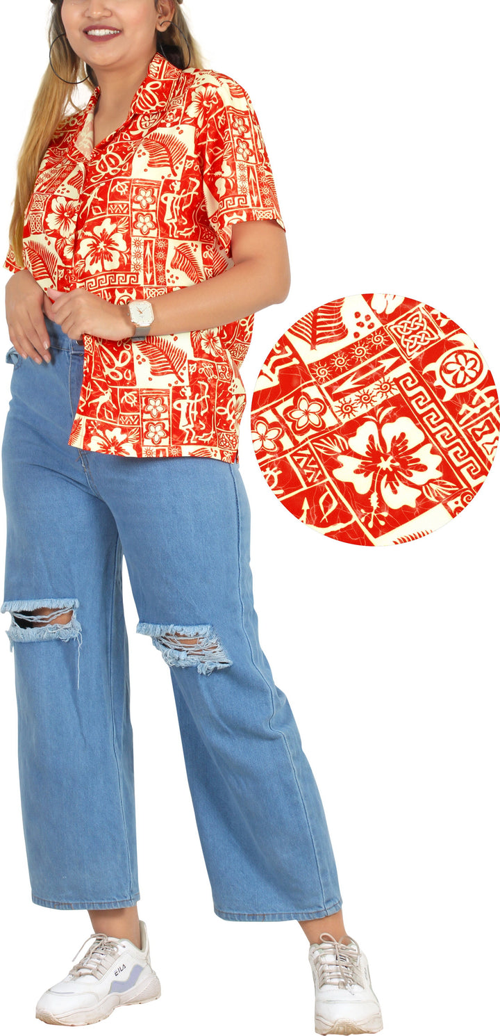 HAPPY BAY Womens Beach Hawaiian Red Tropical P00606