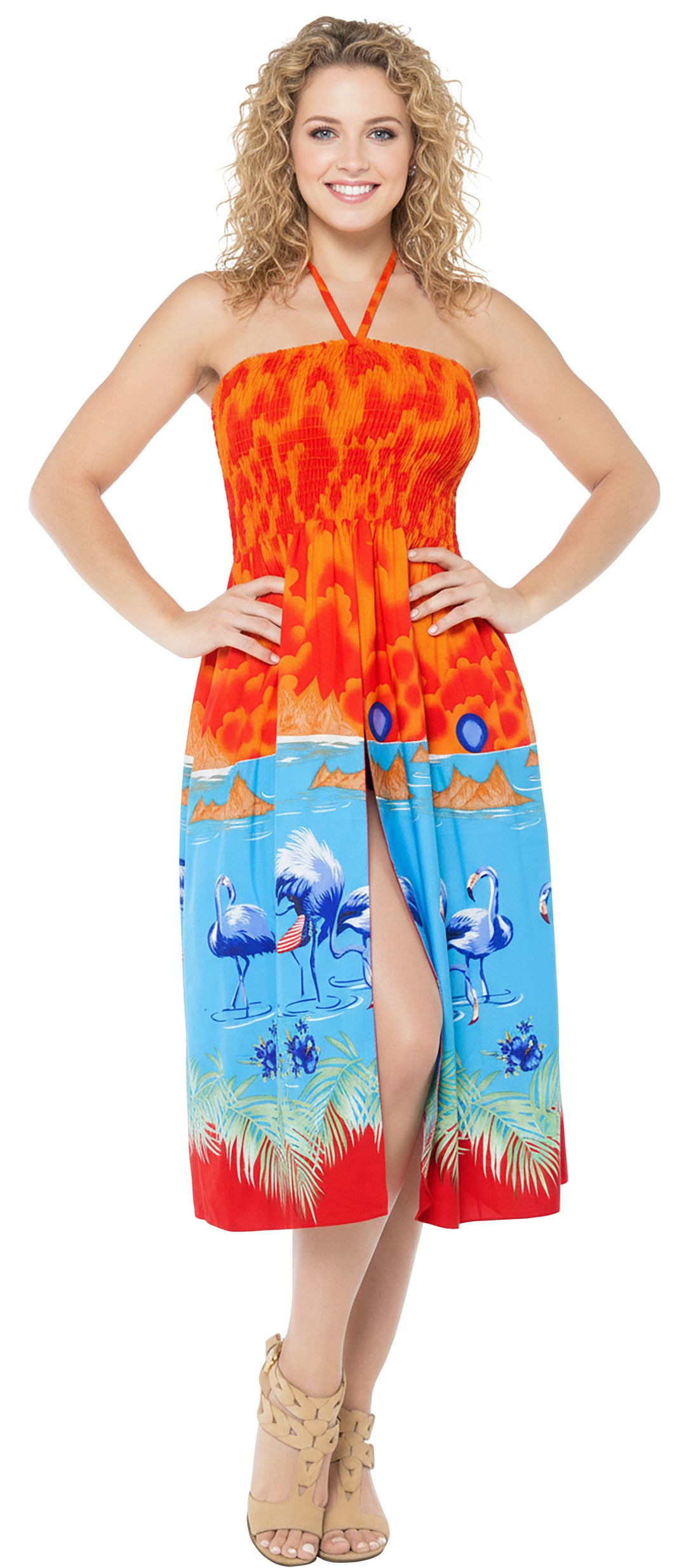 LA LEELA Orange Short Dress - 135485