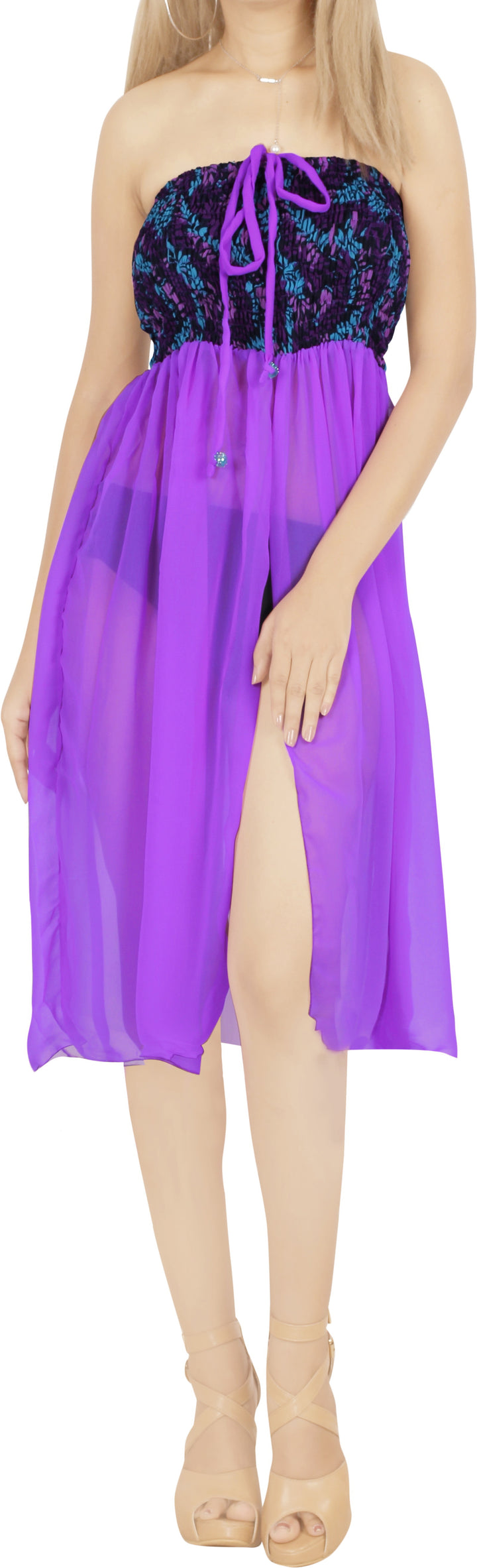 LA LEELA Purple Short Dress - 135822