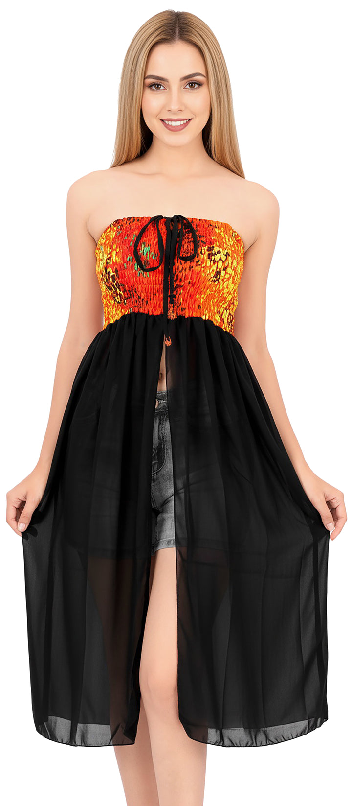 LA LEELA Orange Short Dress - 135821