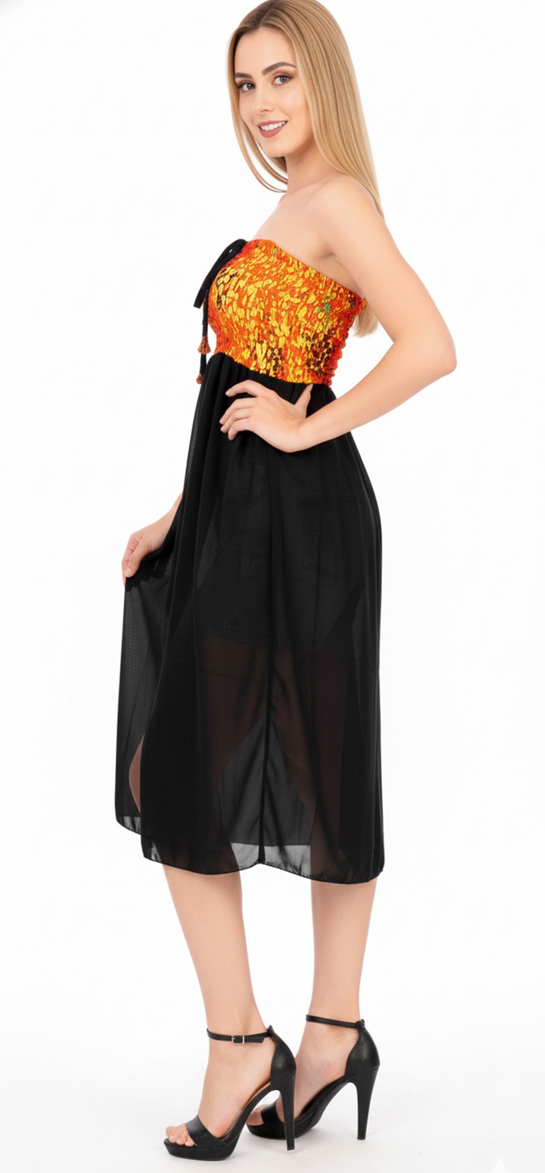 LA LEELA Orange Short Dress - 135821