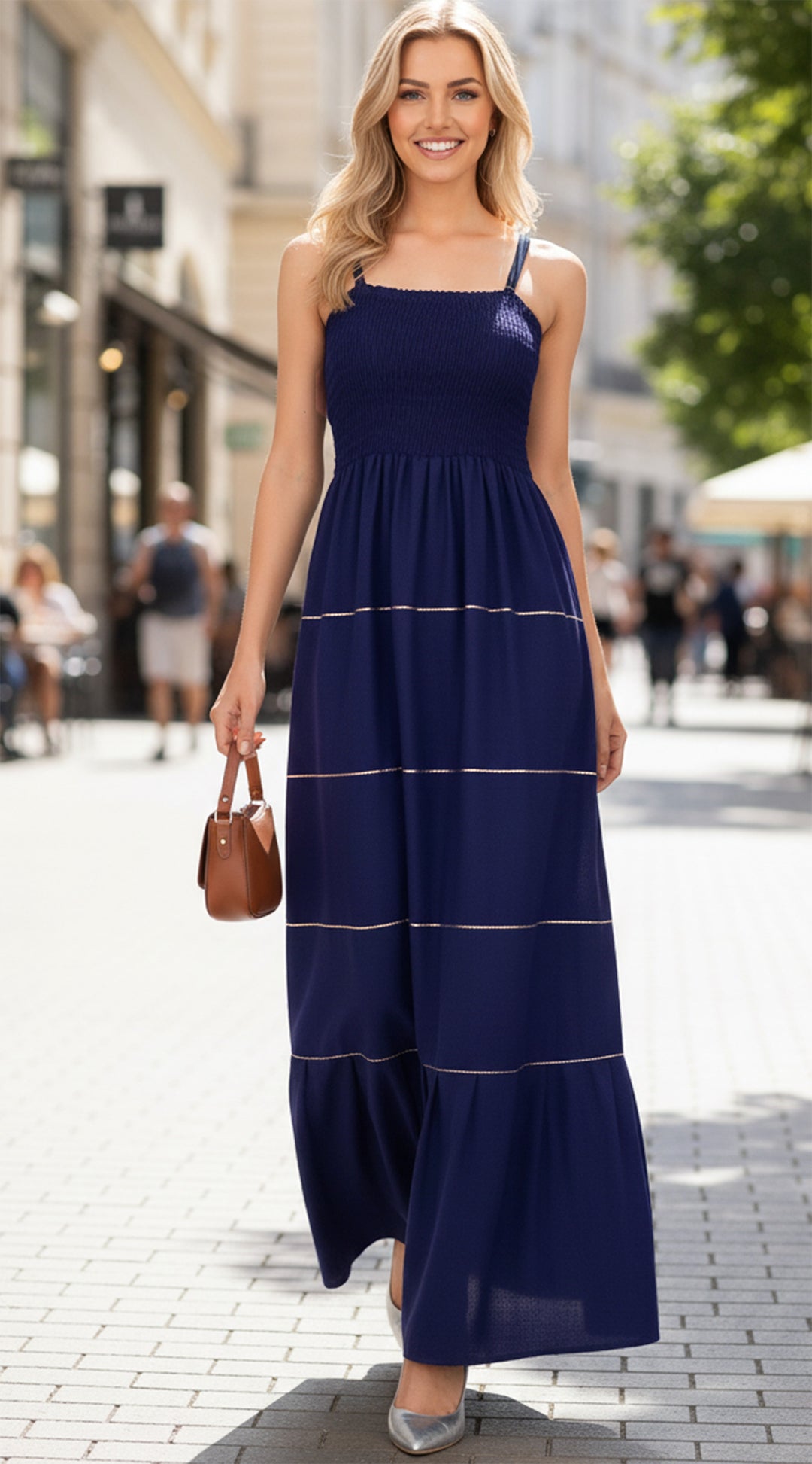 LA LEELA Navy Long Dress - 915167