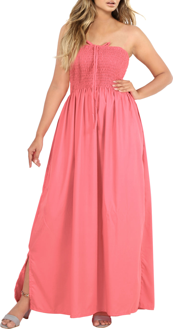 LA LEELA Coral Pink Long Dress - 917660