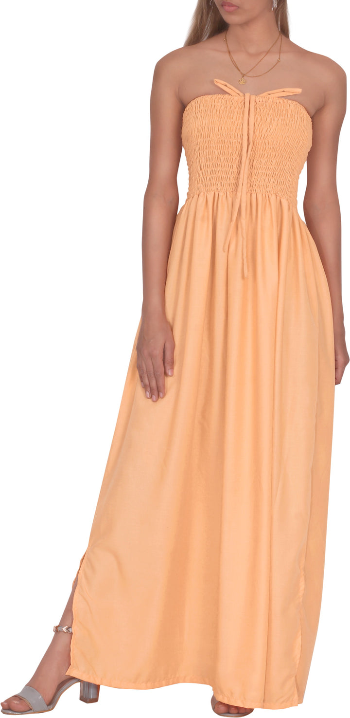LA LEELA Peach Long Dress - 906571
