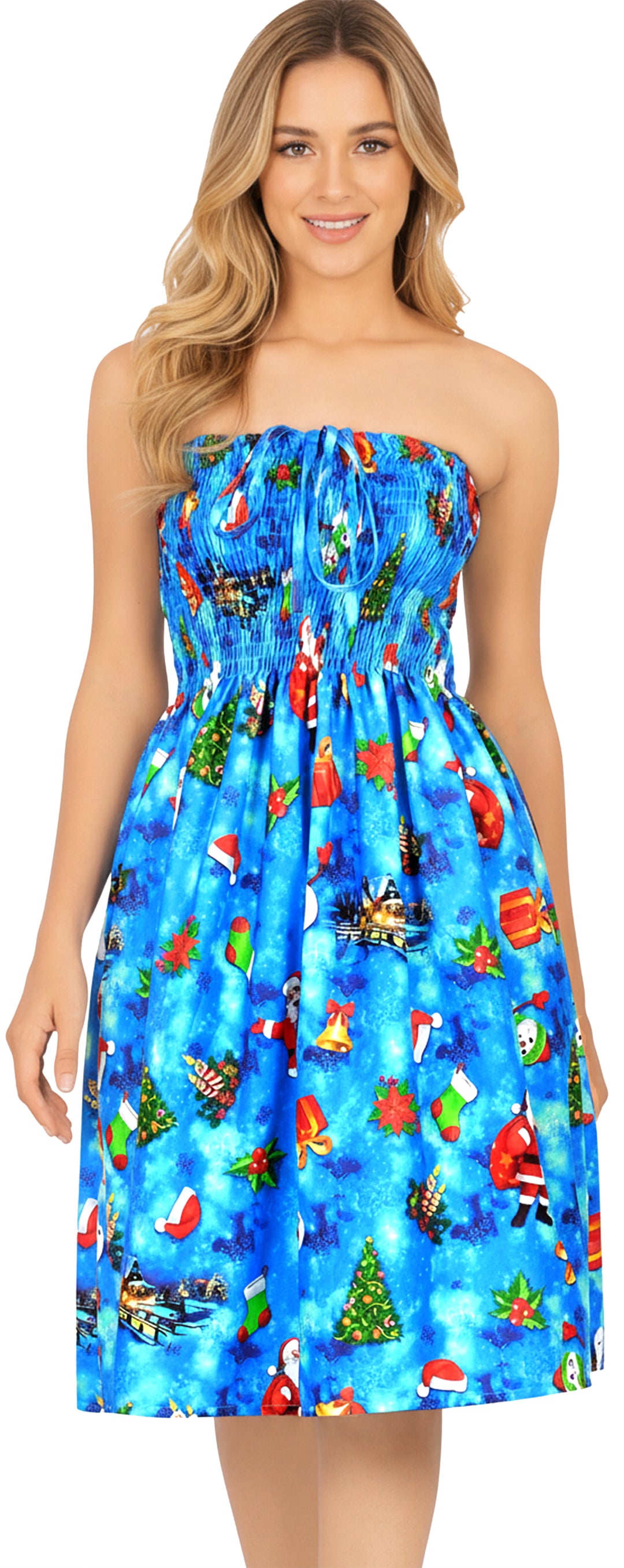LA LEELA Blue Short Dress - 914486