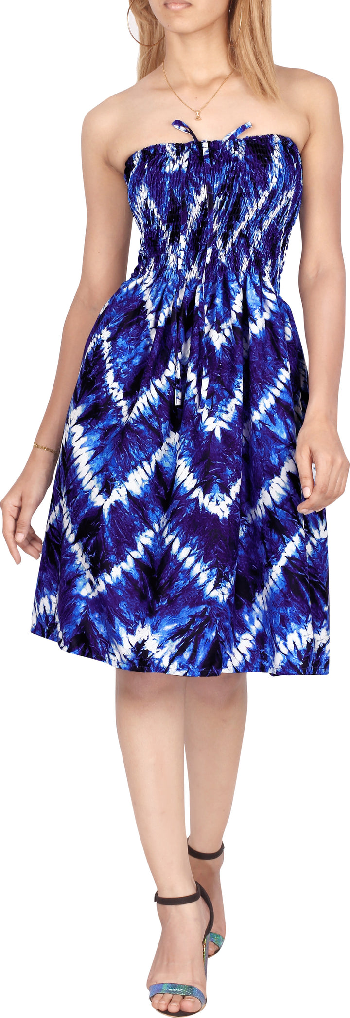 Nautical Dreams Tie Dye Effect Zig Zag Printed Short White Dress For Women P00841