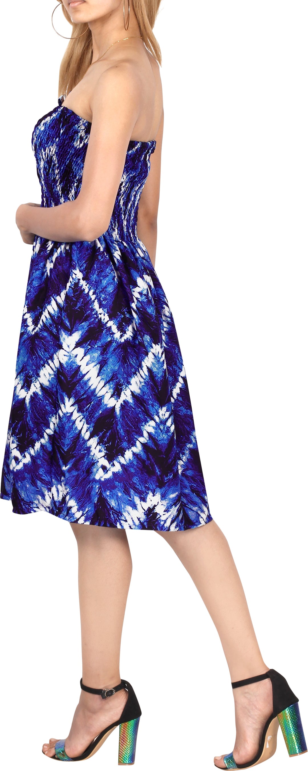 Nautical Dreams Tie Dye Effect Zig Zag Printed Short White Dress For Women P00841