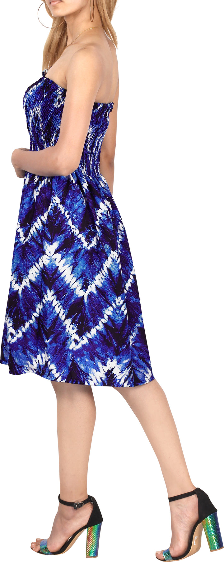 Nautical Dreams Tie Dye Effect Zig Zag Printed Short White Dress For Women P00841
