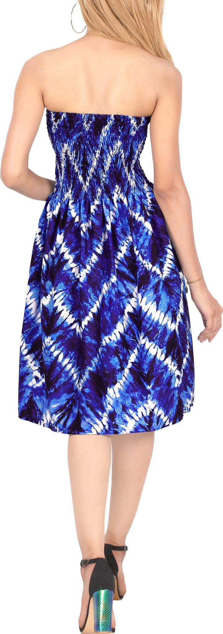 Nautical Dreams Tie Dye Effect Zig Zag Printed Short White Dress For Women P00841