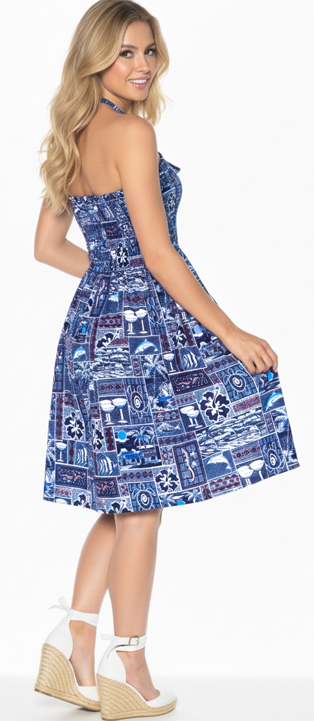 LA LEELA Blue Short Dress - 129343