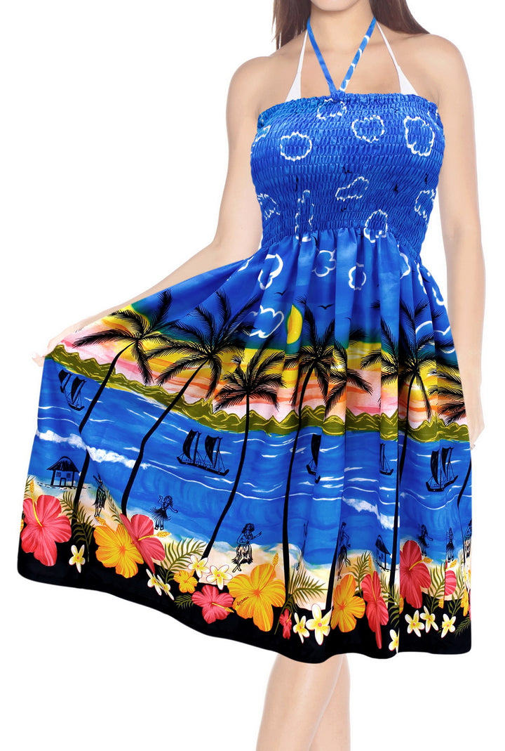 HAPPY BAY Halter Neck Tube Dress Beachwear Palm Tree Floral Print For Women Hawaiian Female Skirt Swimsuit Coverup P00991