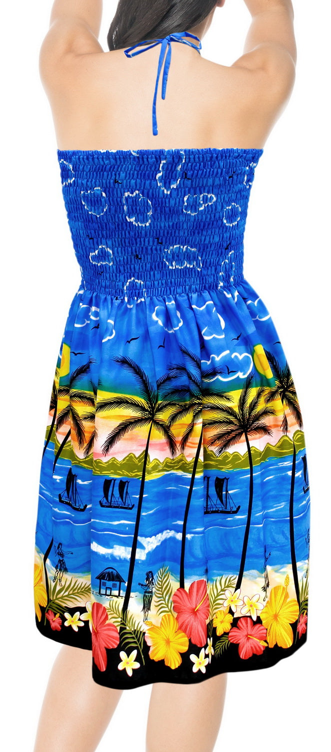 HAPPY BAY Halter Neck Tube Dress Beachwear Palm Tree Floral Print For Women Hawaiian Female Skirt Swimsuit Coverup P00991