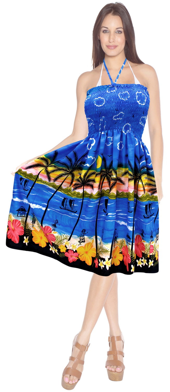 HAPPY BAY Halter Neck Tube Dress Beachwear Palm Tree Floral Print For Women Hawaiian Female Skirt Swimsuit Coverup P00991