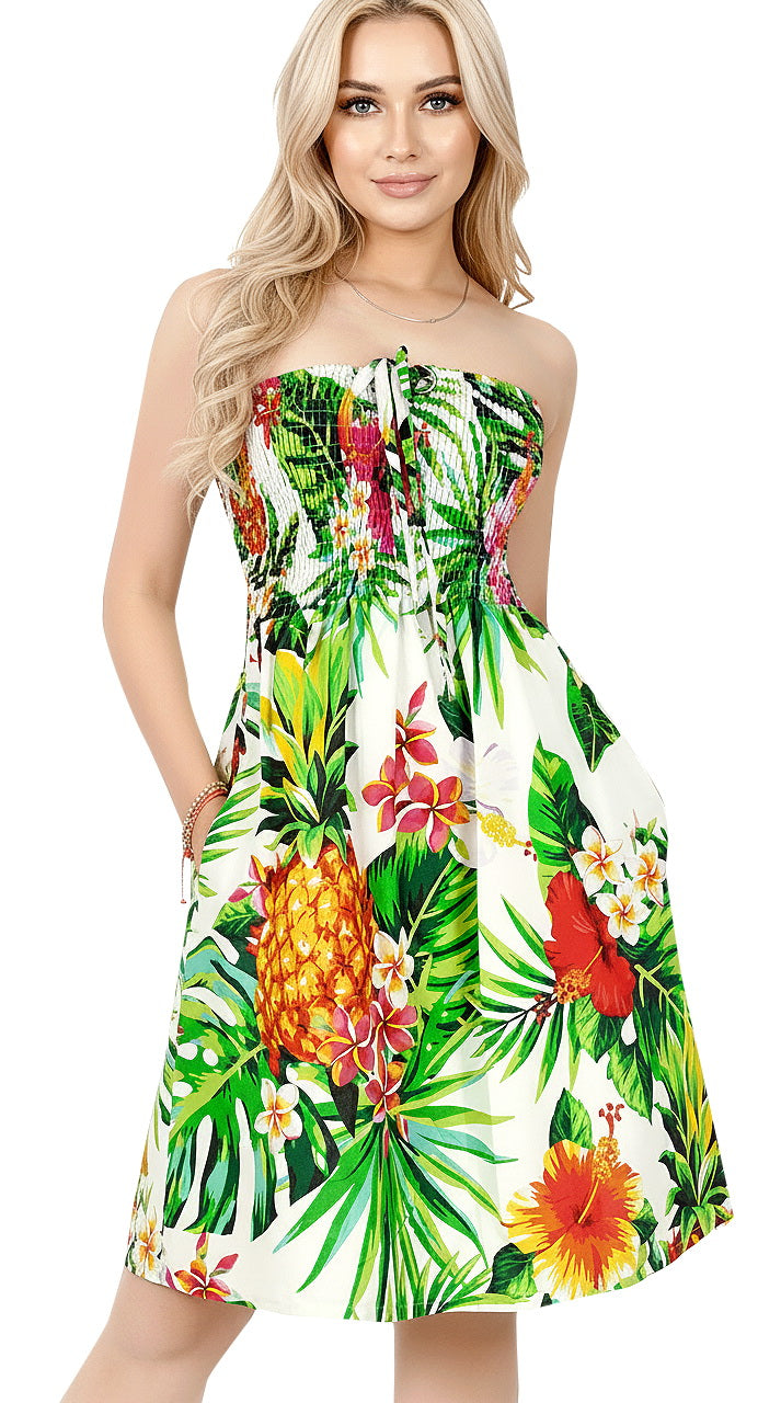 White Floral Printed Short Tube Dress For Women P01023