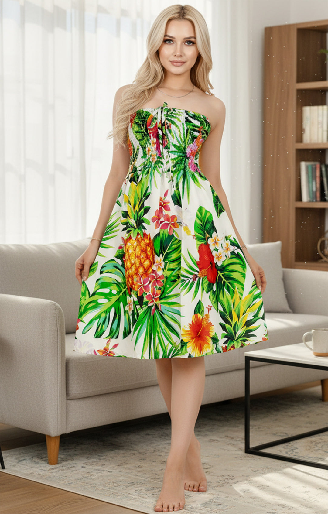 White Floral Printed Short Tube Dress For Women P01023