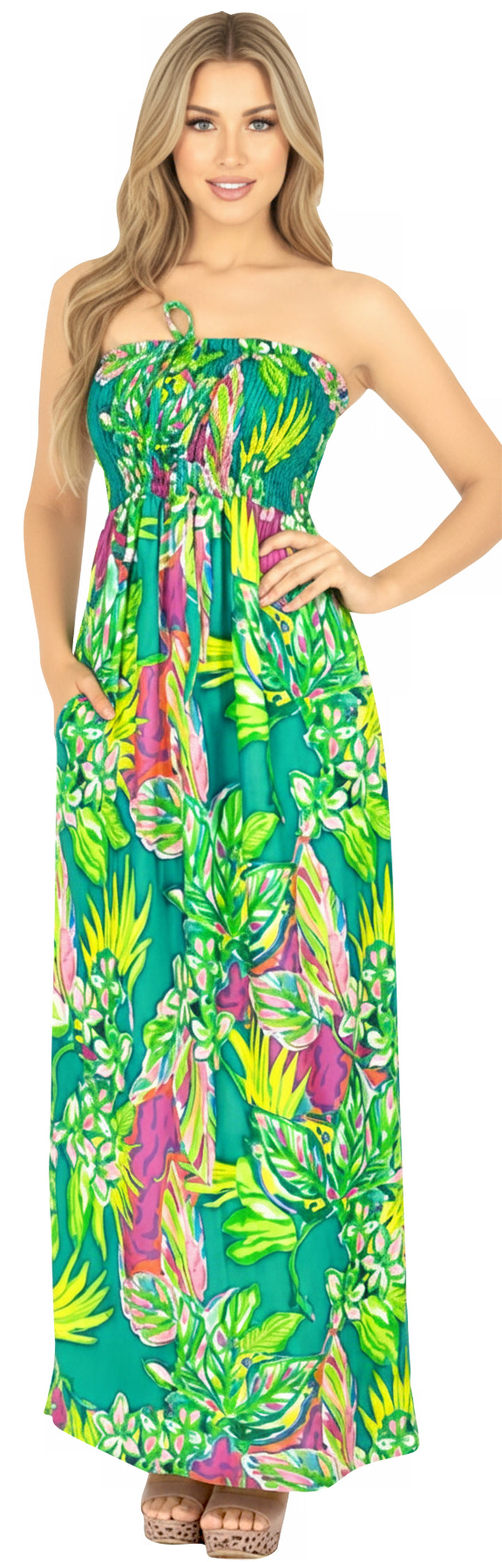 LA LEEL Beach Swimwear Soft Printed Hawaiian Tube Dress Long Sea Green One Size P01083