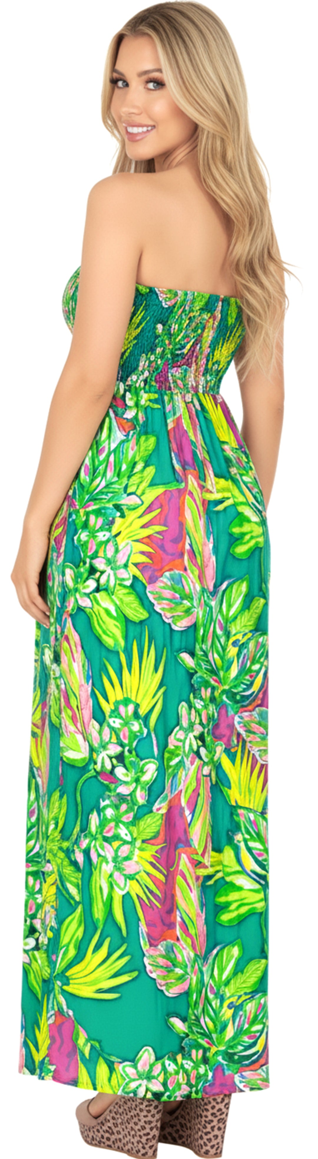 LA LEEL Beach Swimwear Soft Printed Hawaiian Tube Dress Long Sea Green One Size P01083