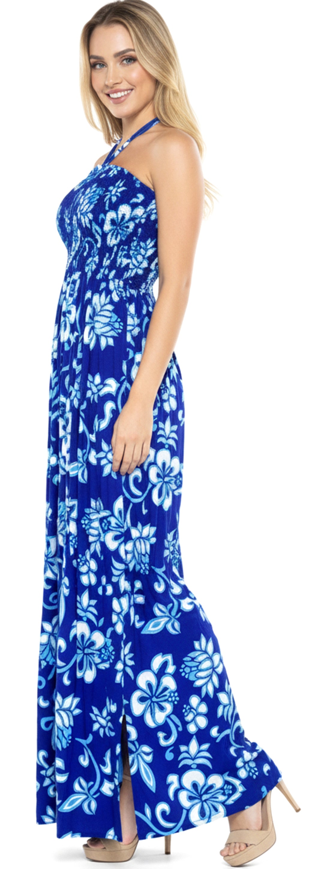 HAPPY BAY Women Sleeveless Long Blue White Flower P01134