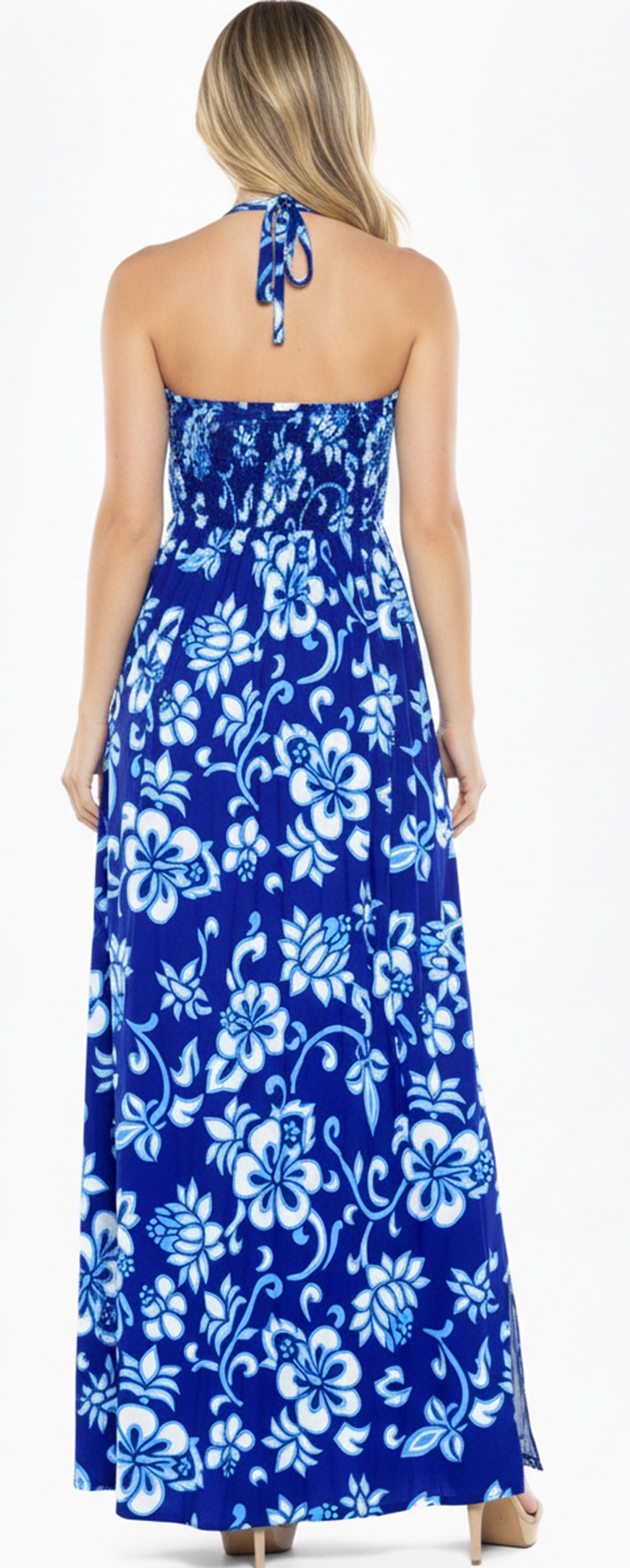 HAPPY BAY Women Sleeveless Long Blue White Flower P01134