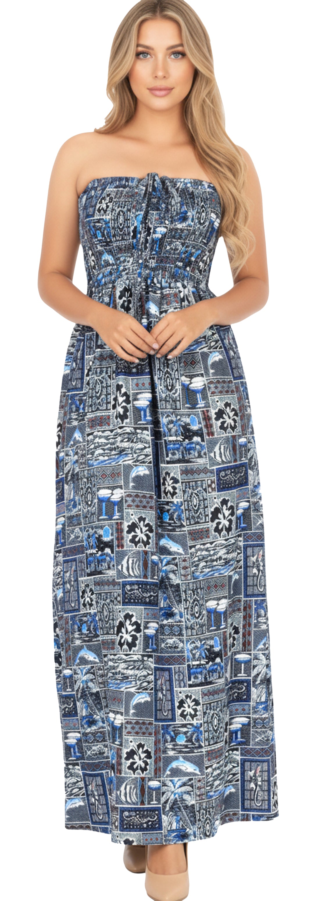 LA LEELA Blue Long Dress - 129345