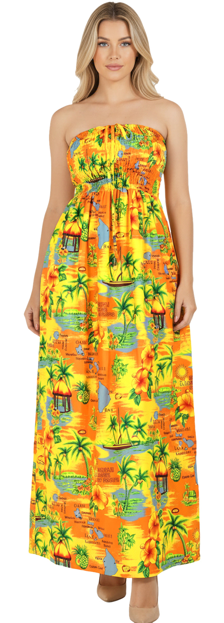 LA LEELA Orange Long Dress - 136246