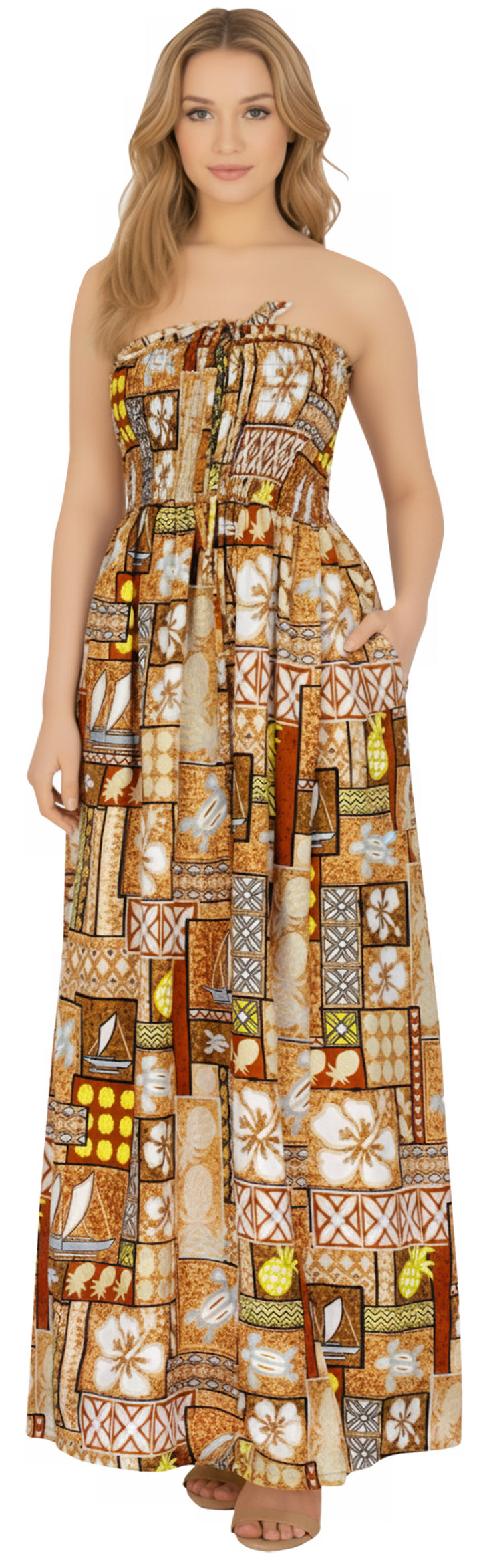 LA LEELA Brown Long Dress - 914777