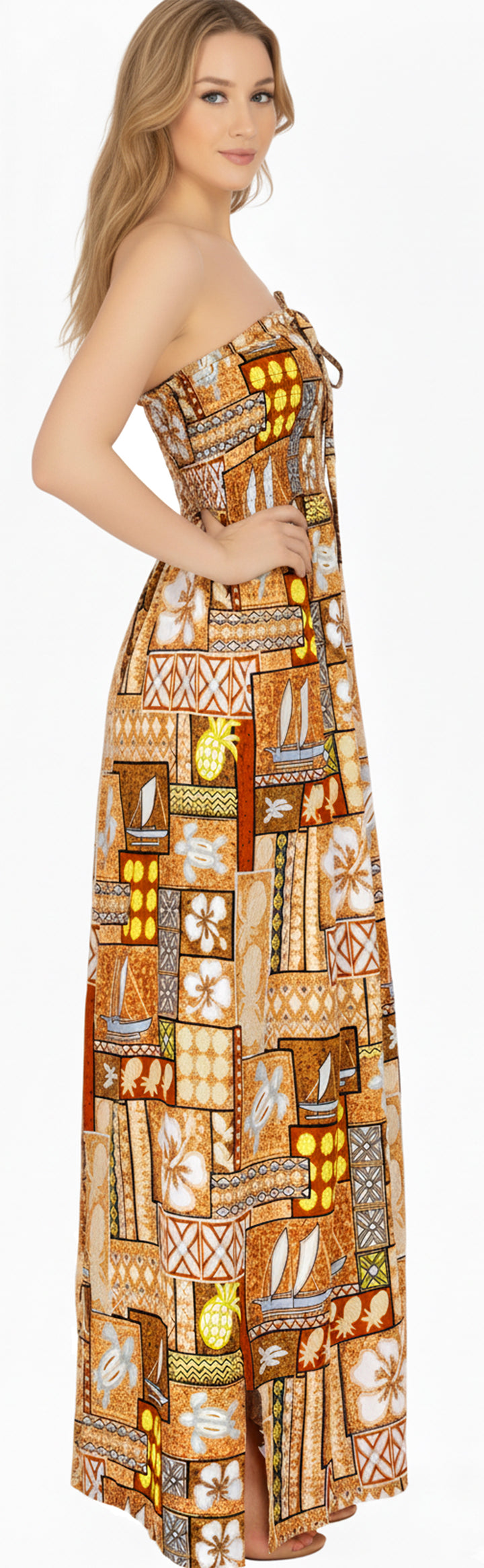 LA LEELA Brown Long Dress - 914777