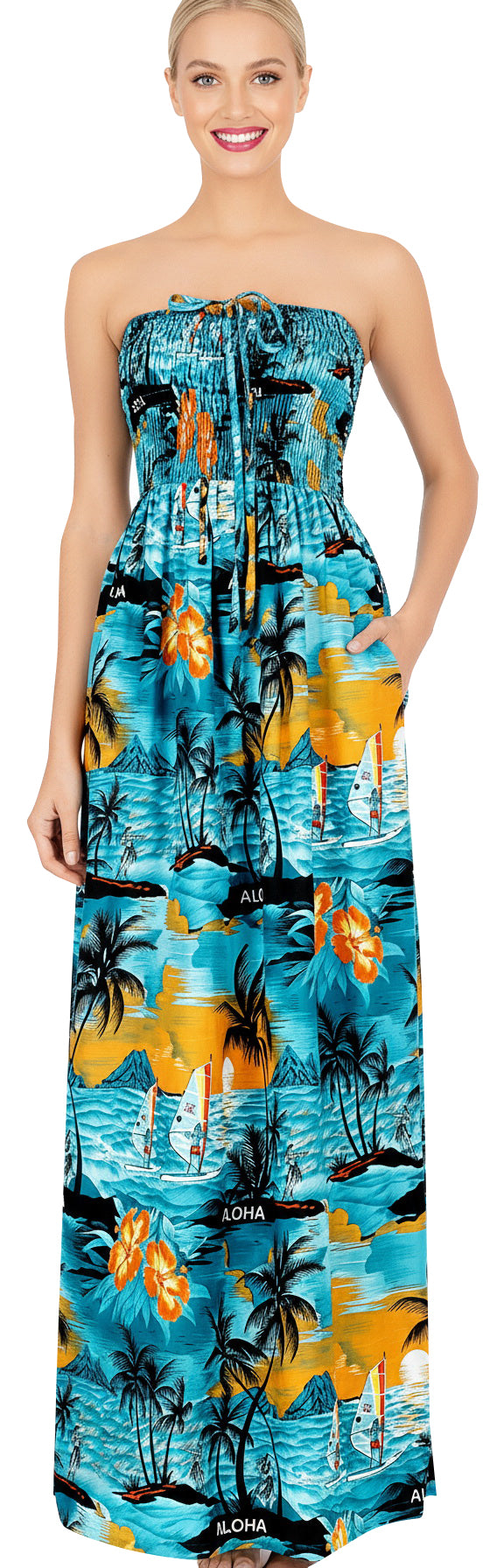LA LEELA Blue Long Dress - 914772