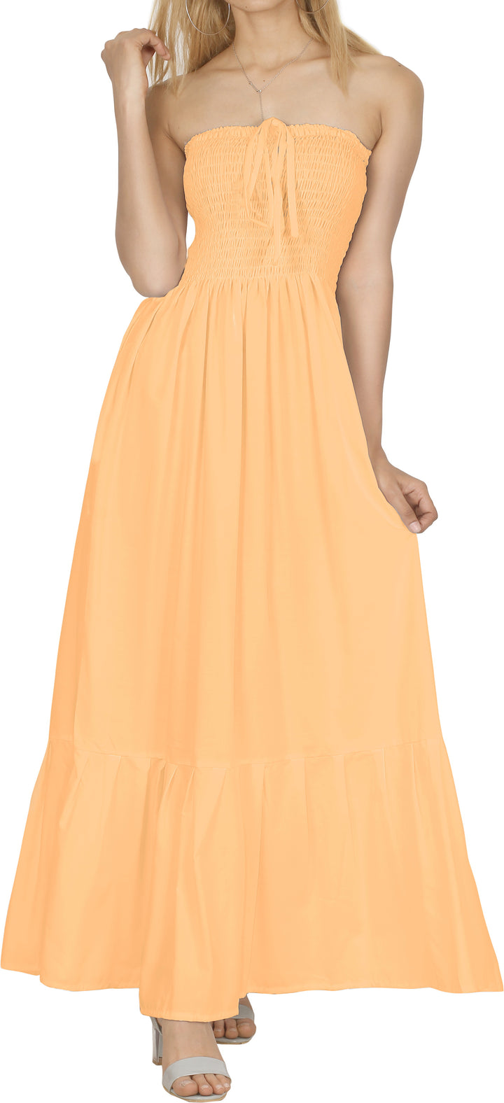 LA LEELA Peach Long Dress - 900182