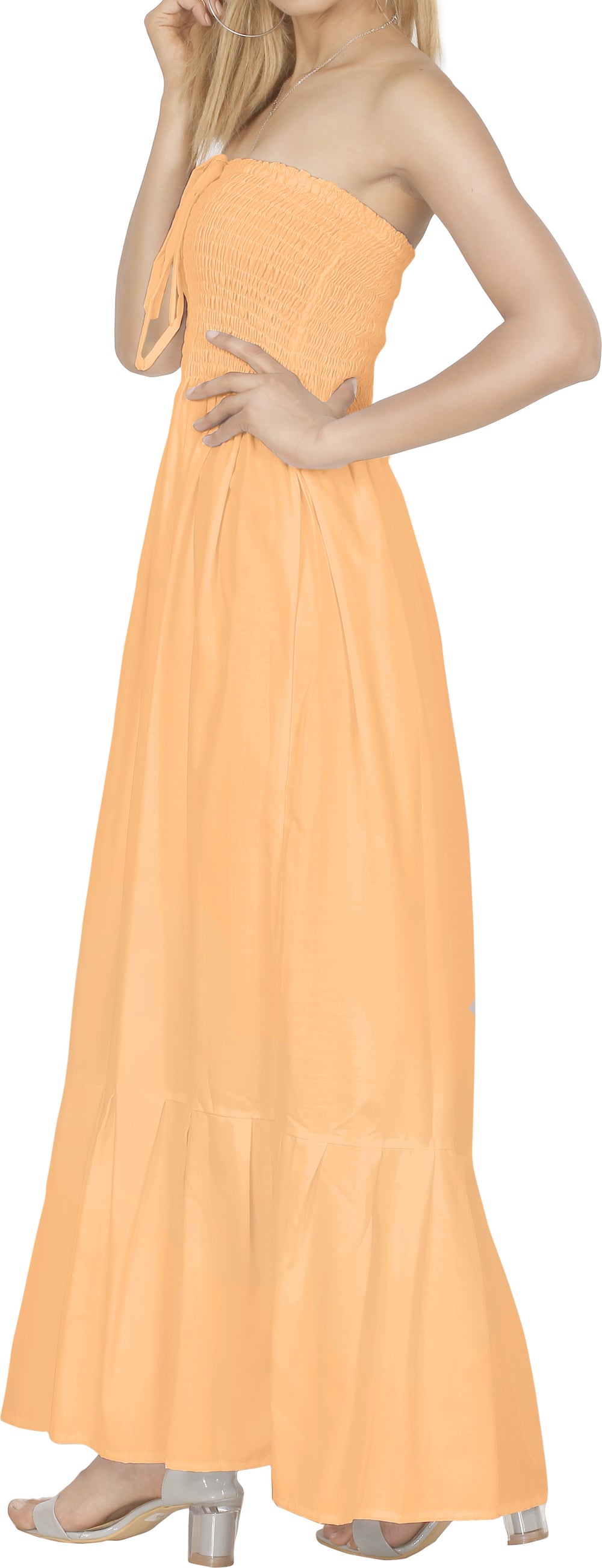 LA LEELA Peach Long Dress - 900182