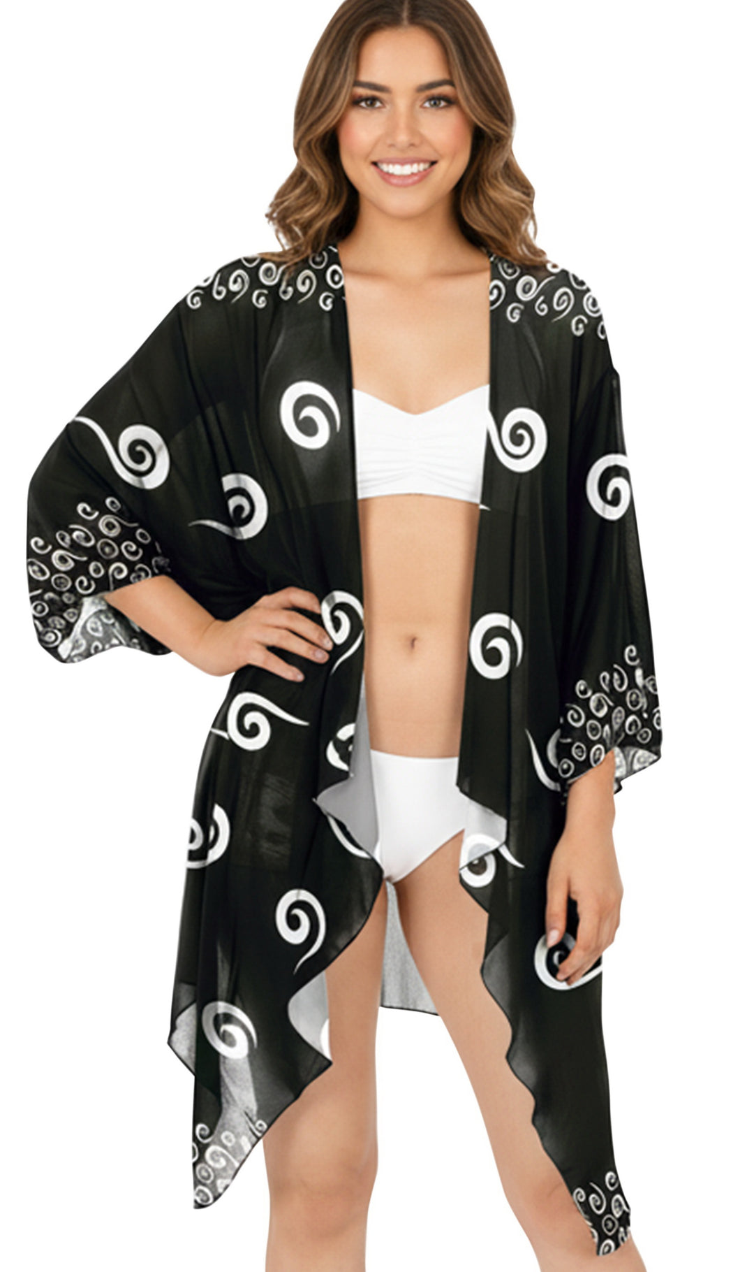Black Women’s Sheer Beach Kimono Cover-Up For Women P03216