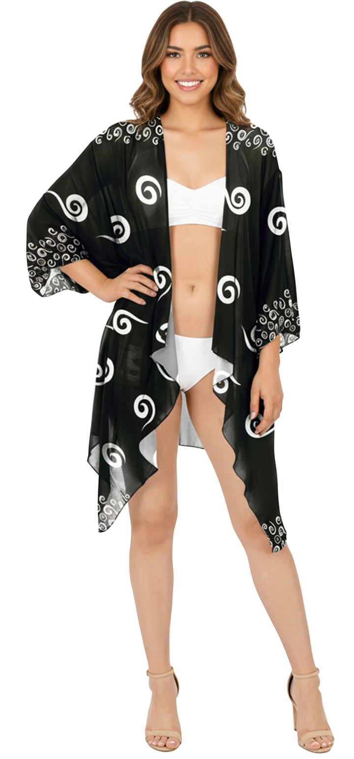 Black Women’s Sheer Beach Kimono Cover-Up For Women P03216
