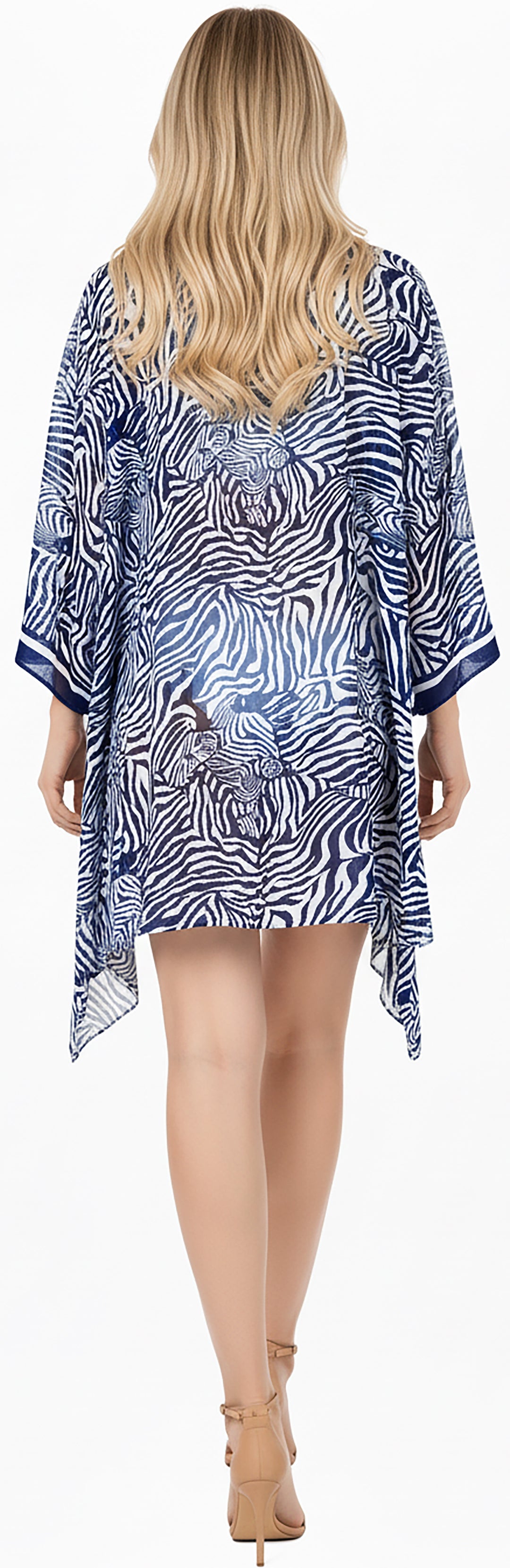 Blue Vacation Beach Kimono, Sheer Swimsuit Cover-Up For Women P03222
