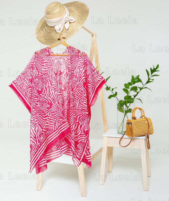 Pink Sheer Lightweight Open-Front Beach Kimono for Women P03293