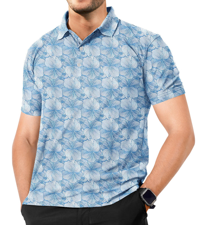 HAPPY BAY Mens Hawaiian T-Shirts Blue Hibiscus P04653