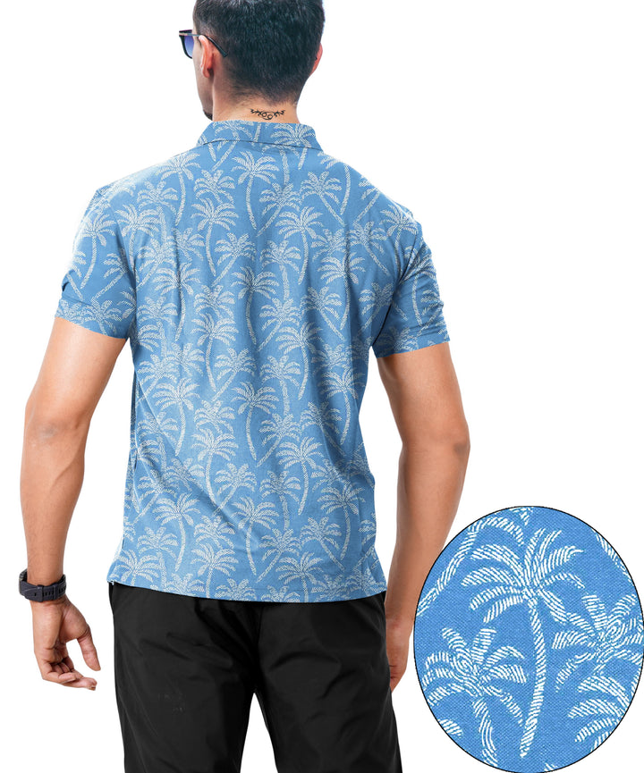 HAPPY BAY Mens Hawaiian T-Shirts Blue Palm Tree P04664