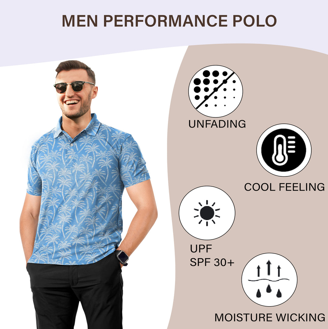 HAPPY BAY Mens Hawaiian T-Shirts Blue Palm Tree P04664