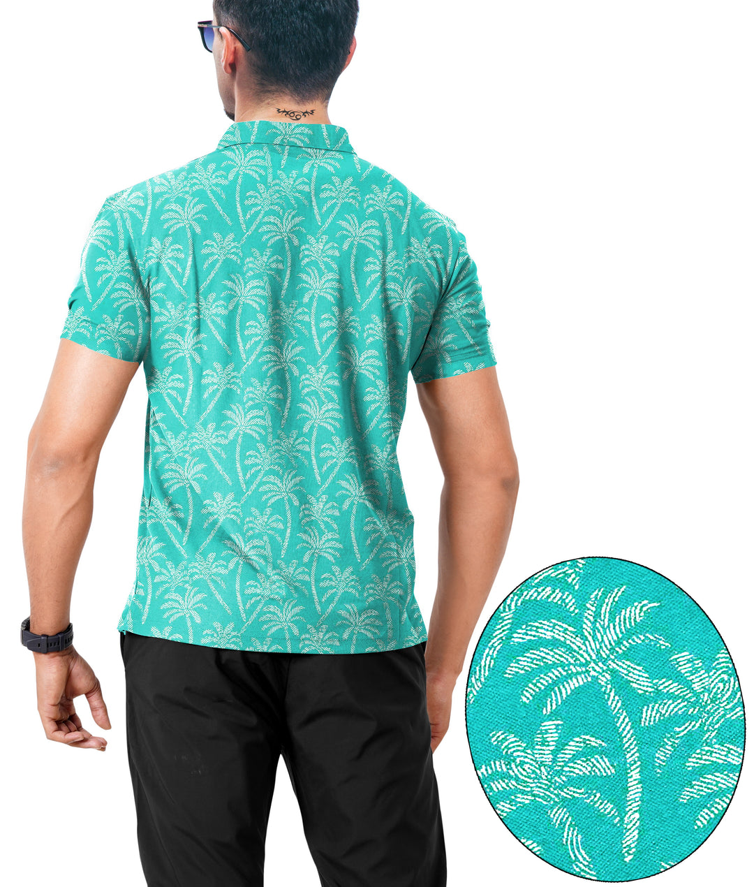 HAPPY BAY Mens Hawaiian T-Shirts T_Blue Palm Tree P04665