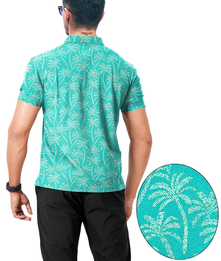 HAPPY BAY Mens Hawaiian T-Shirts T_Blue Palm Tree P04665