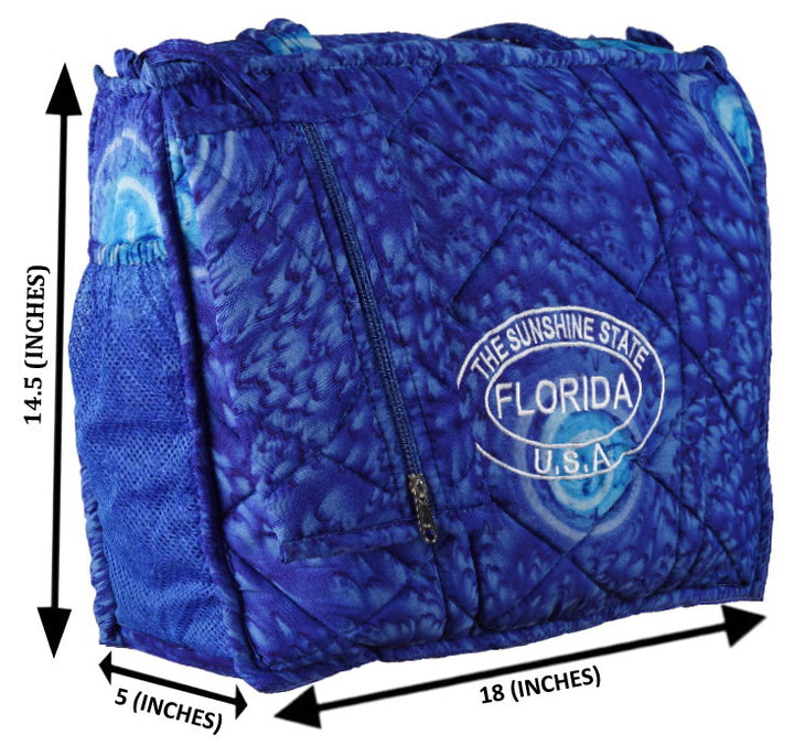 Beautiful Navy Blue Abstract Printed Hawaiian Beach Bag With Beach Wrap and Scrunchy For Women P04695